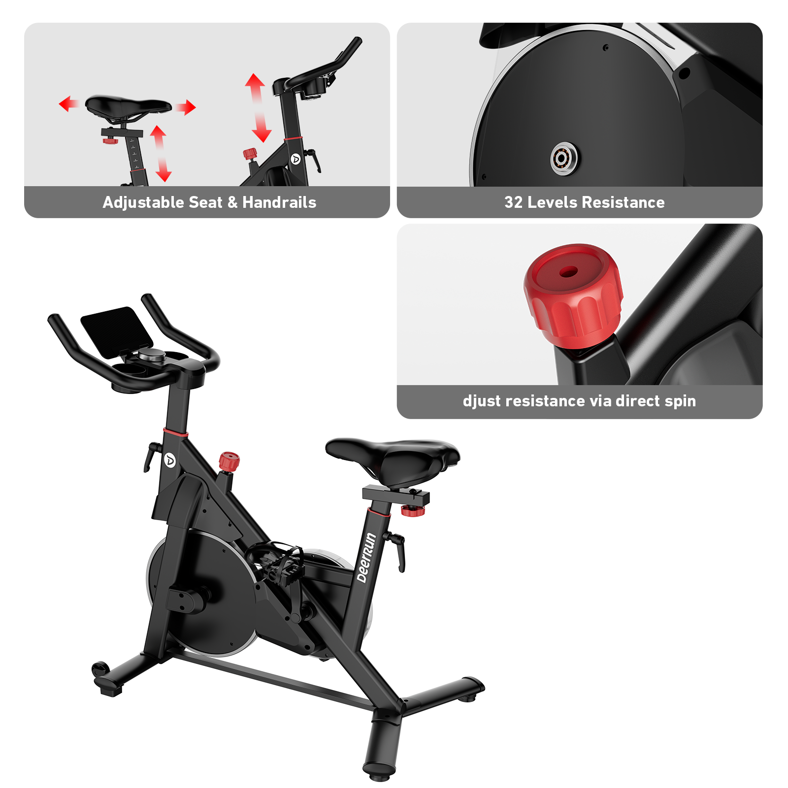 DeerRun S500 Pro King Size Indoor Exercise Bike for Tall Riders 32 Magnetic Resistance, LED Screen