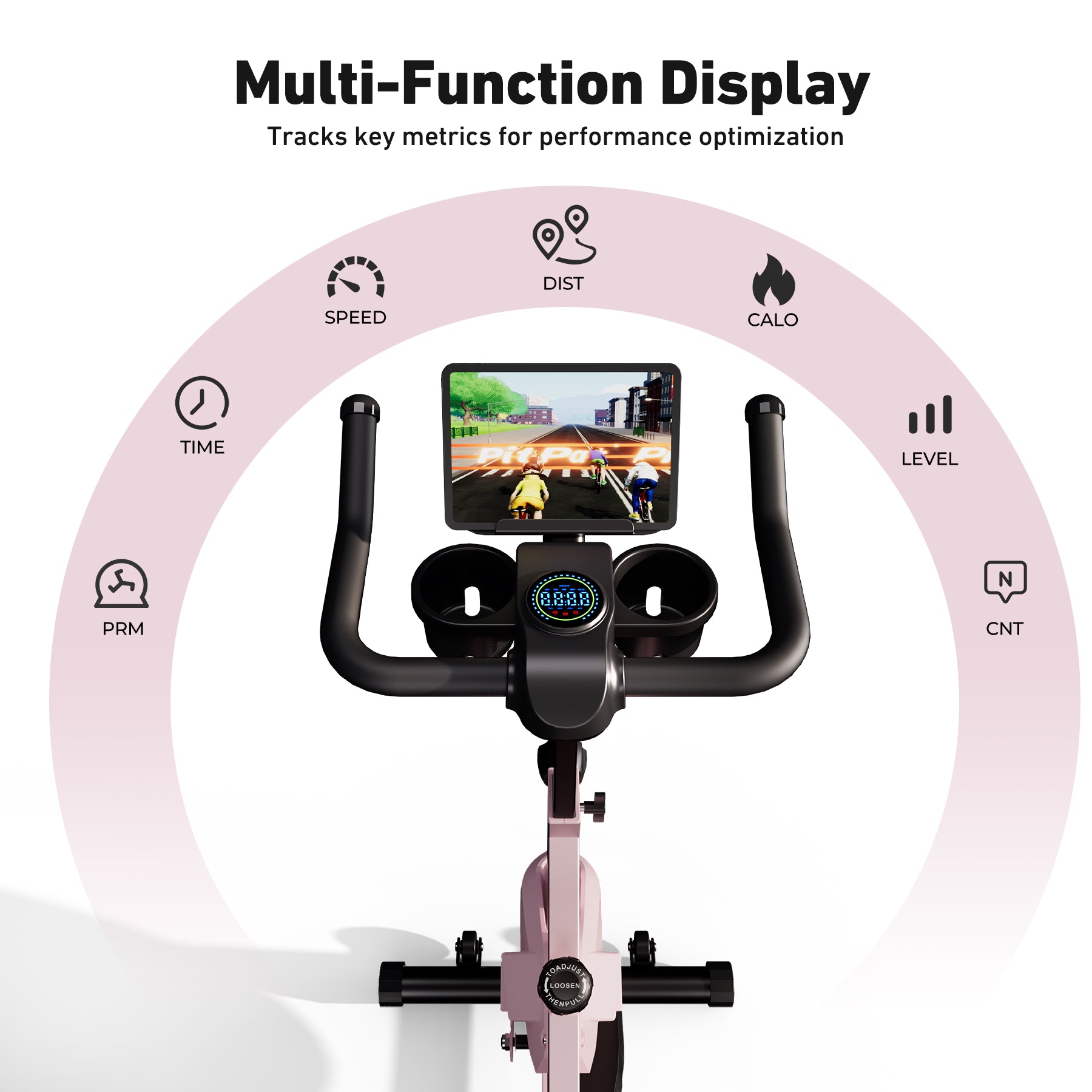 DeerRun S500 Indoor Adjustable Magnetic Resistance Silent Belt Smart Cycling Bike with PitPat App - Pink