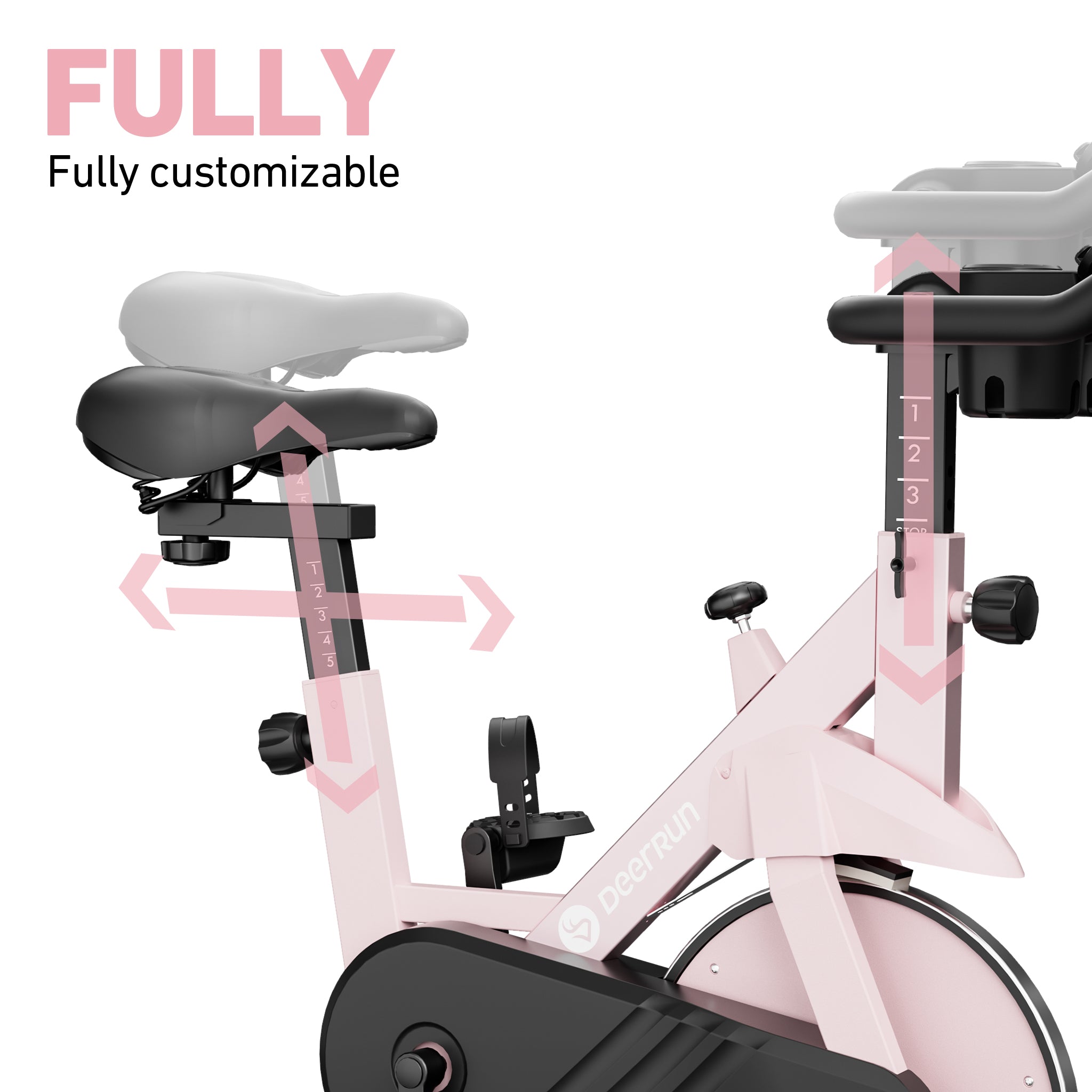 DeerRun S500 Indoor Adjustable Magnetic Resistance Silent Belt Smart Cycling Bike with PitPat App - Pink