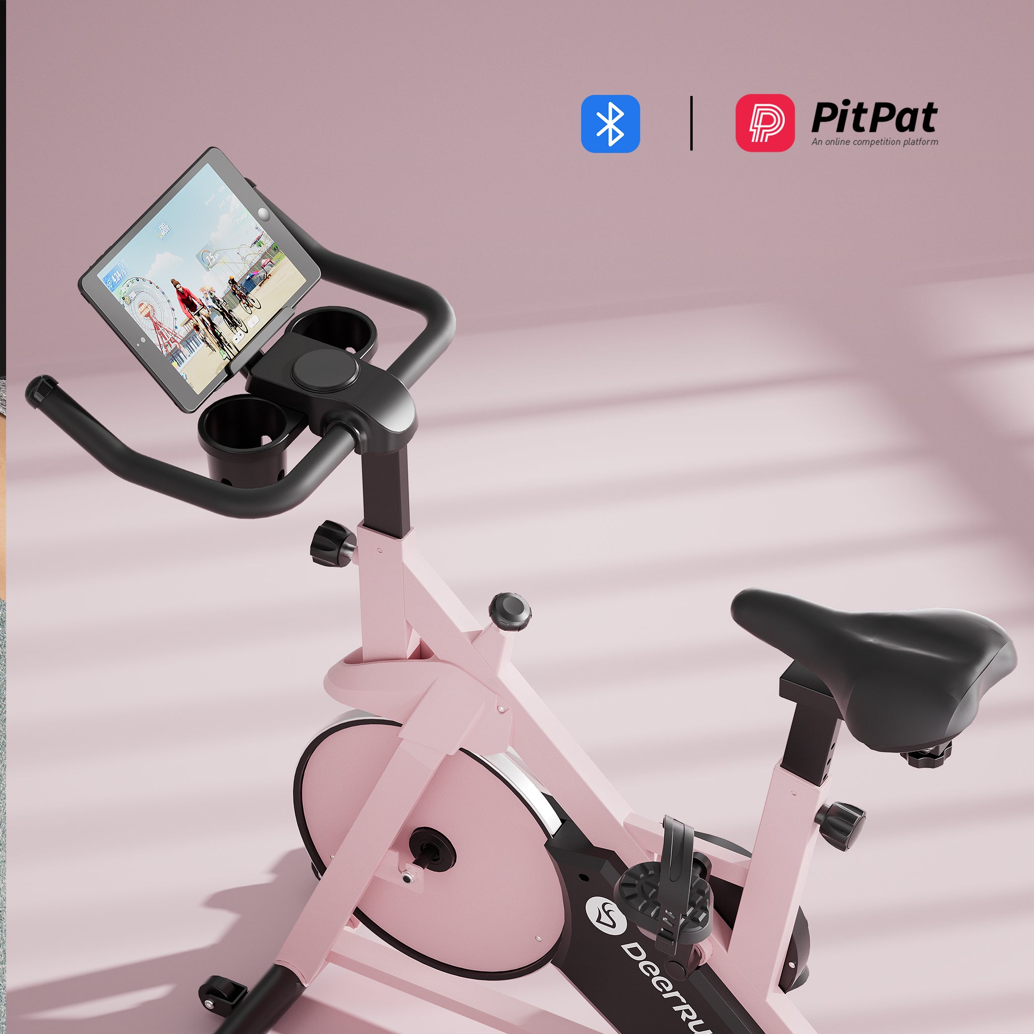 DeerRun S500 Indoor Adjustable Magnetic Resistance Silent Belt Smart Cycling Bike with PitPat App - Pink