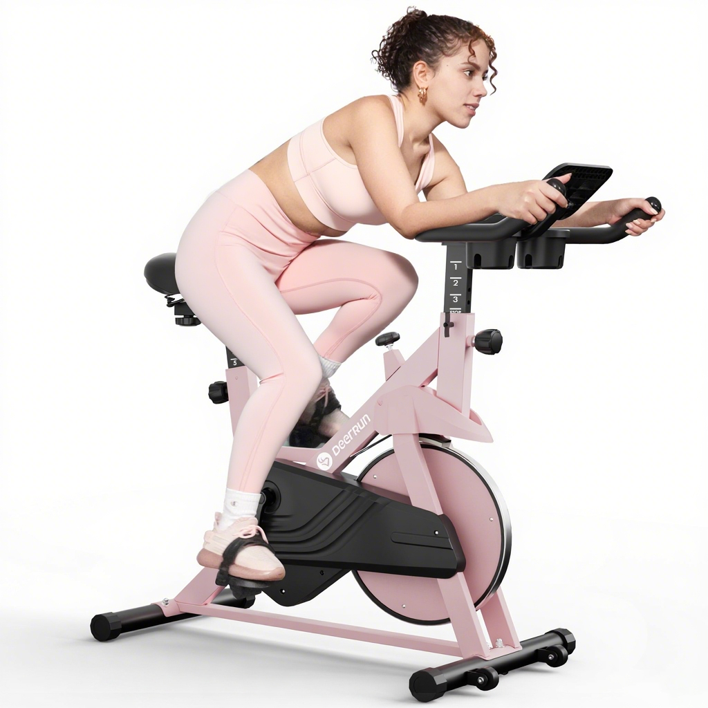DeerRun S500 Indoor Adjustable Magnetic Resistance Silent Belt Smart Cycling Bike with PitPat App - Pink
